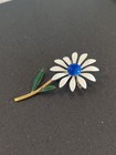 Vintage 1950 s  Mid Century White Blue Enamel Daisey Flower Brooch 3  Mod  L139