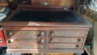 Huge Antique J   P Spool Cabinet Oak Wood Hinged Slated Lid 6 Drawers Glass Well