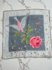 Vintage 50s Jo Copeland Handkerchief Rose Floral Bird 15  Square