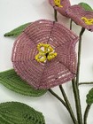 Vtg French Glass Seed Bead Flowers Pink Morning Glories 3 Blooms   7 Leaves  12 