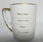 Newborn Birth Announcement Record Cup White  Trimmed In Gold Baby In Blue 3 1 2 