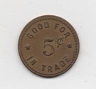 1910 Brass Trade Token From The 4th Avenue Card Room  Good For 5 Cents In Trade