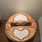 Vintage Wooden Sewing Basket With Blue Hearts  And Red Stripes