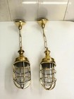 Set Of 2 Nautical Brass Bulkhead Hanging Cargo Ship Passageway Light Marine Deco