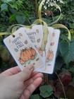 Happy Fall Y all Pumpkin Bookmark- Laminated Autumn Reader Gift With Gold Ribbon