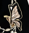 Vintage Lee Sands Mother Of Pearl Inlay Seashell Butterfly Necklace earring Set