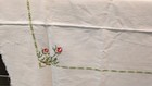 Vintage Linen Floral Tablecloth Embroidered Cross Stitch 64 X 76 Rectangle