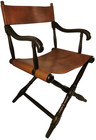 Rare 19th C French Antique Mahogany  Tanned Leather Campaign Folding Field Chair