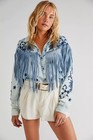Free People Great Plains Fringe Denim Top Embroidered Fringes Indigo Clair S New