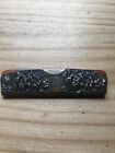 Vintage Faux Tortoise Shell Comb In Antiqued Brass Repousse Case Embossed Design