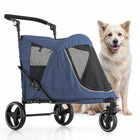 Folding Dog Stroller Blue Portable Pet Travel Carrier Cart W foot Activated Lock