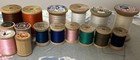 Lot Of 16 Vintage Wooden Spools Of Multiple Brands Sewing Thread