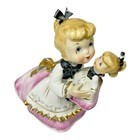 Vtg Lefton Japan Figurine Kw8948 Girl W  Twin Doll Pink Dress Rare Mcm Ceramic