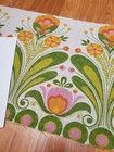 Awesome Rare Vintage Mid Century Retro 70s 60s Org Grn Floral Garden Fabric  Wow
