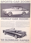 Sunbeam Rapier Coupe   Convertible Original 1958 Vintage Print Ad Wall Art