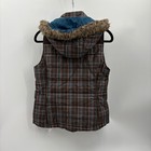 Ariat Womens Puffer Vest Plaid Hooded Fur Trim Brown Blue Pink Full Zip