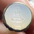 Victorian Chalcedony Agate Wax Seal Ship Intaglio Fob Antique