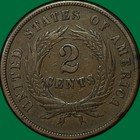 1864 Two Cent Piece Almost Uncirculated Au Coin  Greasy Die Error  38814