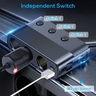 3way Car Cigarette Lighter Socket Splitter Usb Fast Charger Power Adapter 12-24v