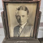 Set Of 2 Vintage Photos Of Prestigious Gentlemen In Wooden Free Standing Frame