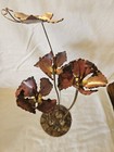 Mcm Brutalist Metal Flower Sculpture With Flowers And Butterfly