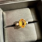 Vintage Signed Bda 10k Yellow Gold Citrine Pinky Ring Size 3 Dainty Three-stone