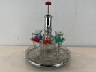 Vintage Mid Century Modern Chrome   Glass 6 Shot Glass Pump Decanter