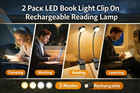 Led Book Light Clip On Rechargeable 2 Pack Reading Lamp 3 Modes Bright Mini