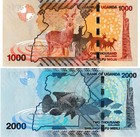 Uganda Set  1000 And 2000 Shillings  2021 2022  Uncirculated  2 Note Set