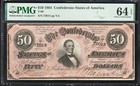T-66 1864  50 Confederate Currency Pmg 64   Civil War Fifty Dollar Bill 72015