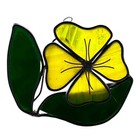 Vintage Stained Glass Flower Sun Catcher  Yellow Pansy Green Leaf Window Art