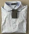 G fore Men   s Polo Shirt Skull Print Allover Short Sleeve Size Large Blue red Nwt