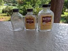 Vintage Lot Of 3 Bayer Aspirin Bottles Glass Bottle Embossed   Label Medicine