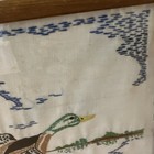 Vintage Needlepoint Embroidered Duck Bird Mallard Framed Wall Art 14x17