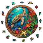 Sea Turtle On Reef Wood Jigsaw Puzzle Round Adults Kids Small a5  39 99 Nib