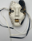 Vtg Masque Pavaras Ceramic Hand Painted Glazed Mardi Gras Mask Black White Gold
