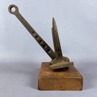 Nautical Anchor Sculpture In Cast Iron On Vintage Wooden Base 20th Century
