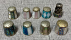 Lot Of 9 Vintage Thimbles Mother Of Pearl Abalone Mexican Silver