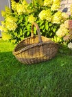 Rustic Handwoven Unpeeled Wicker Basket     Large Oval Wicker Gathering