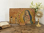 Large Antique 1953 Mexican Ex Voto Retablo Tin Oil Painting Piedad Guanajuato 15