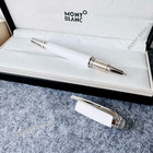 Rare Montblanc Style White Textured Rollerball Pen Chrome Vip Gift  New In Box    
