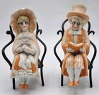 Antique Rare Pr  German Gebruder Heubach Bisque Seated Man woman W glasses 6 x3 
