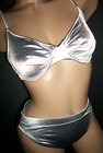 Vtg Silver Bikini Second Skin Satin Panty Bra Swimsuit 10