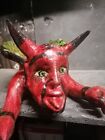 Flying Devil Hanging Mask  Art Bizarre Wooden Hand Carved Figure Rare Diablo