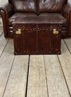 Handcrafted English Leather Storage Trunk   Antique Style Coffee Table Chest