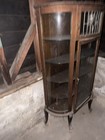 Antique Small American Oak Curved Glass China Curio Cabinet C 1900