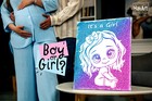 Baby Shower Kit  Canvas Gender Reveal With Glitter Baby Gender Announcement         