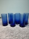 Vintage Cobalt Blue Paneled Highball Glasses Faceted Tumblers Mid Century Style