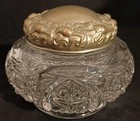 C 1900 Victorian Pressed Glass Powder Jar With Plated Lid 