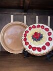 Vintage Portugal Majolica Ceramic Pie Keeper With Lid W Strawberries  12   